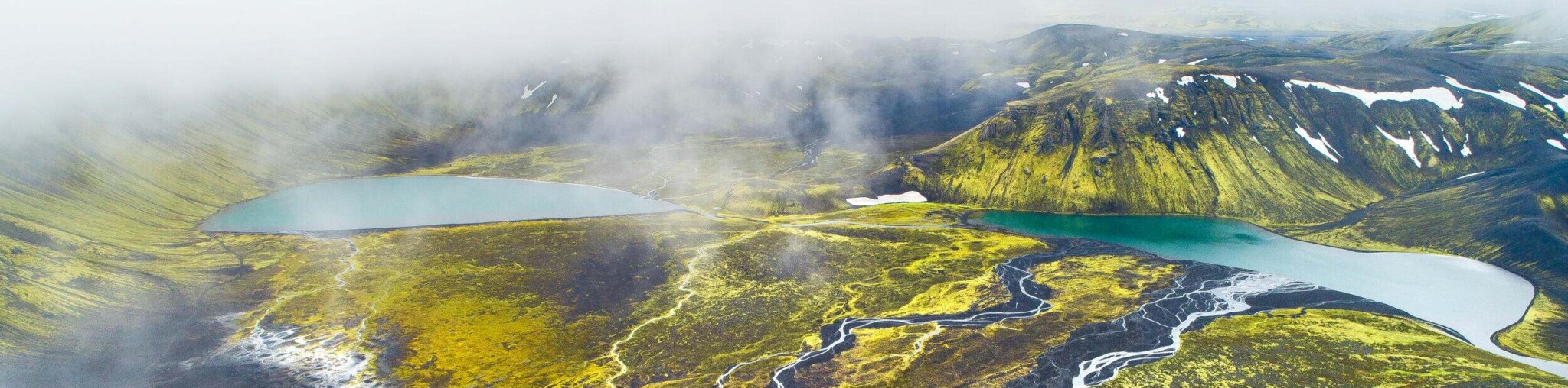 Aerial view of the highland in Iceland during summer.